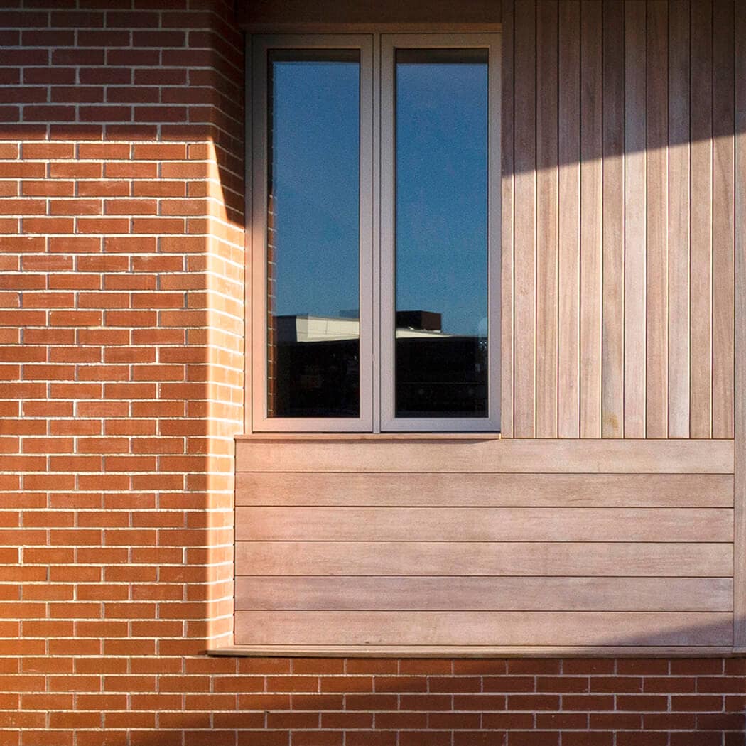 Brick and timber create a sun trap window seat