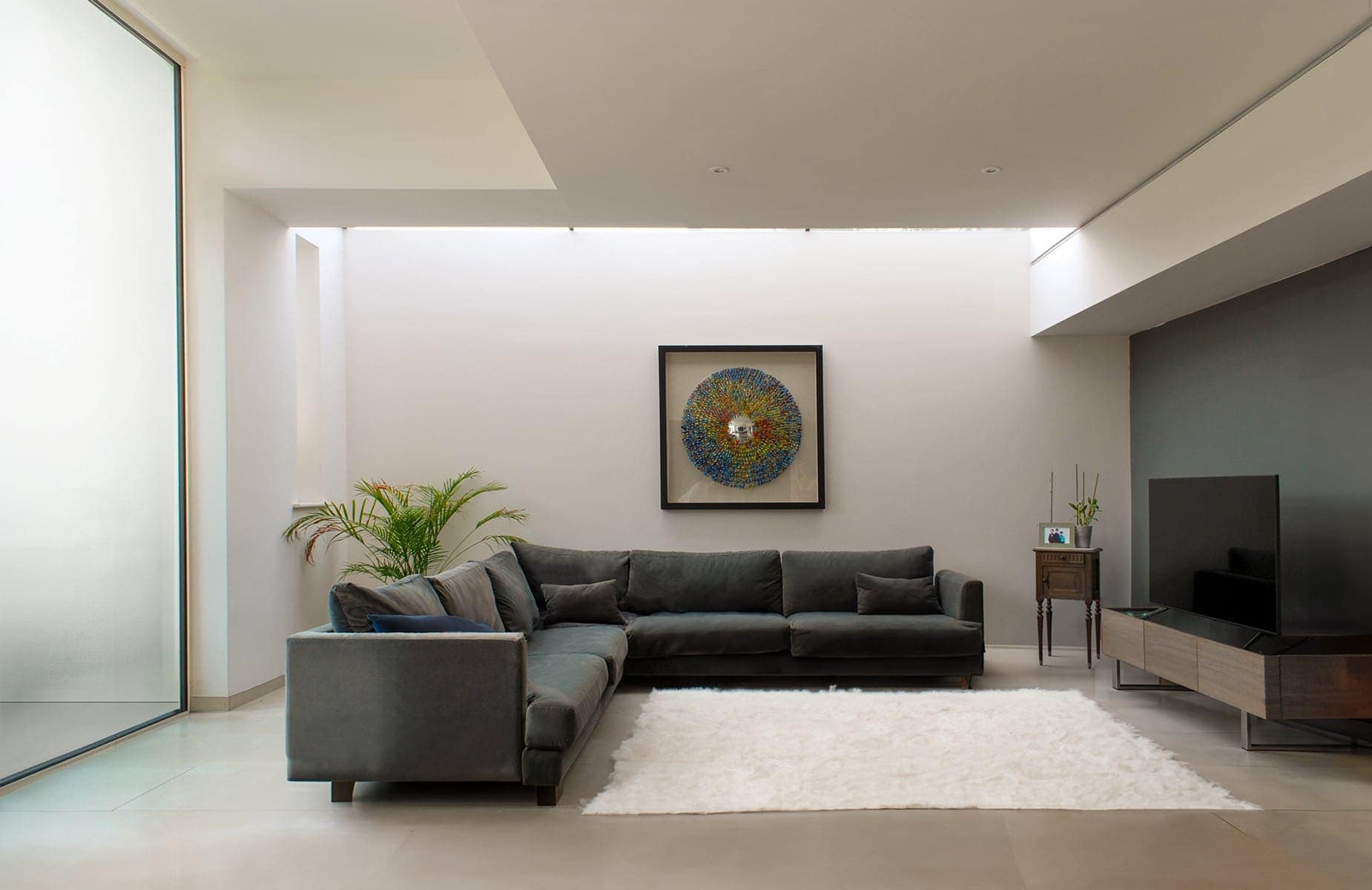 Wash of sunlight in large modern living space