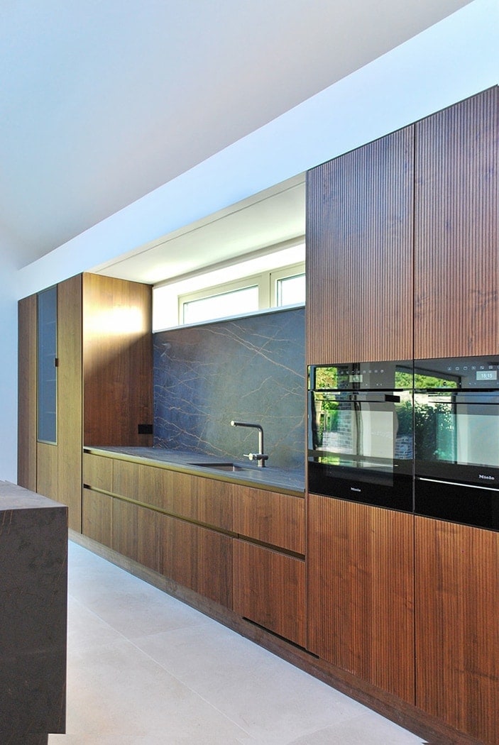 Timber kitchen in a new South Dublin house, featuring modern design