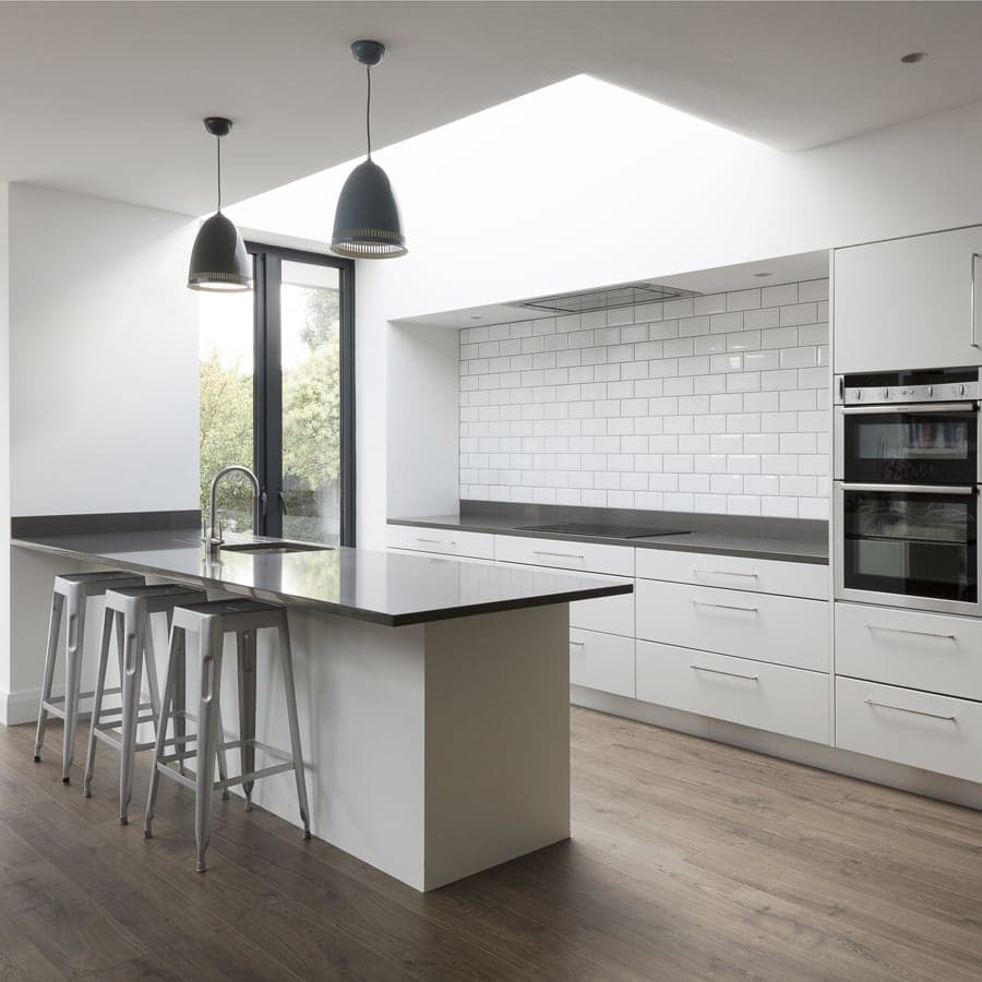Large rooflight bounces light around new kitchen in Booterstown