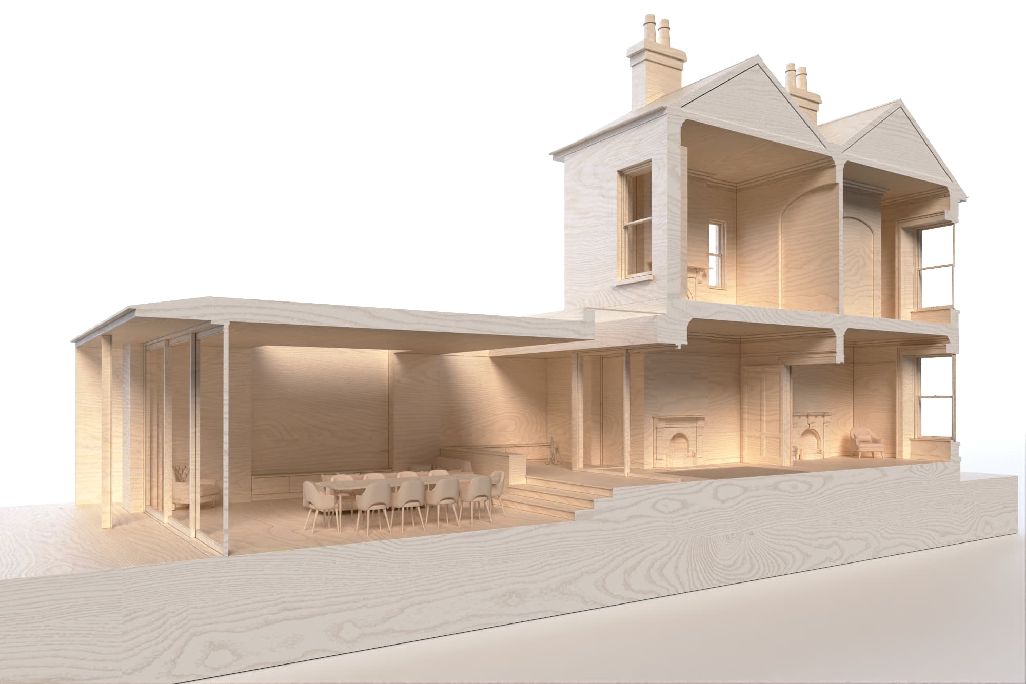 Section through new light filled extension in Sandymount-Pavilion-Extension-Victorian-Period-Home-Garden