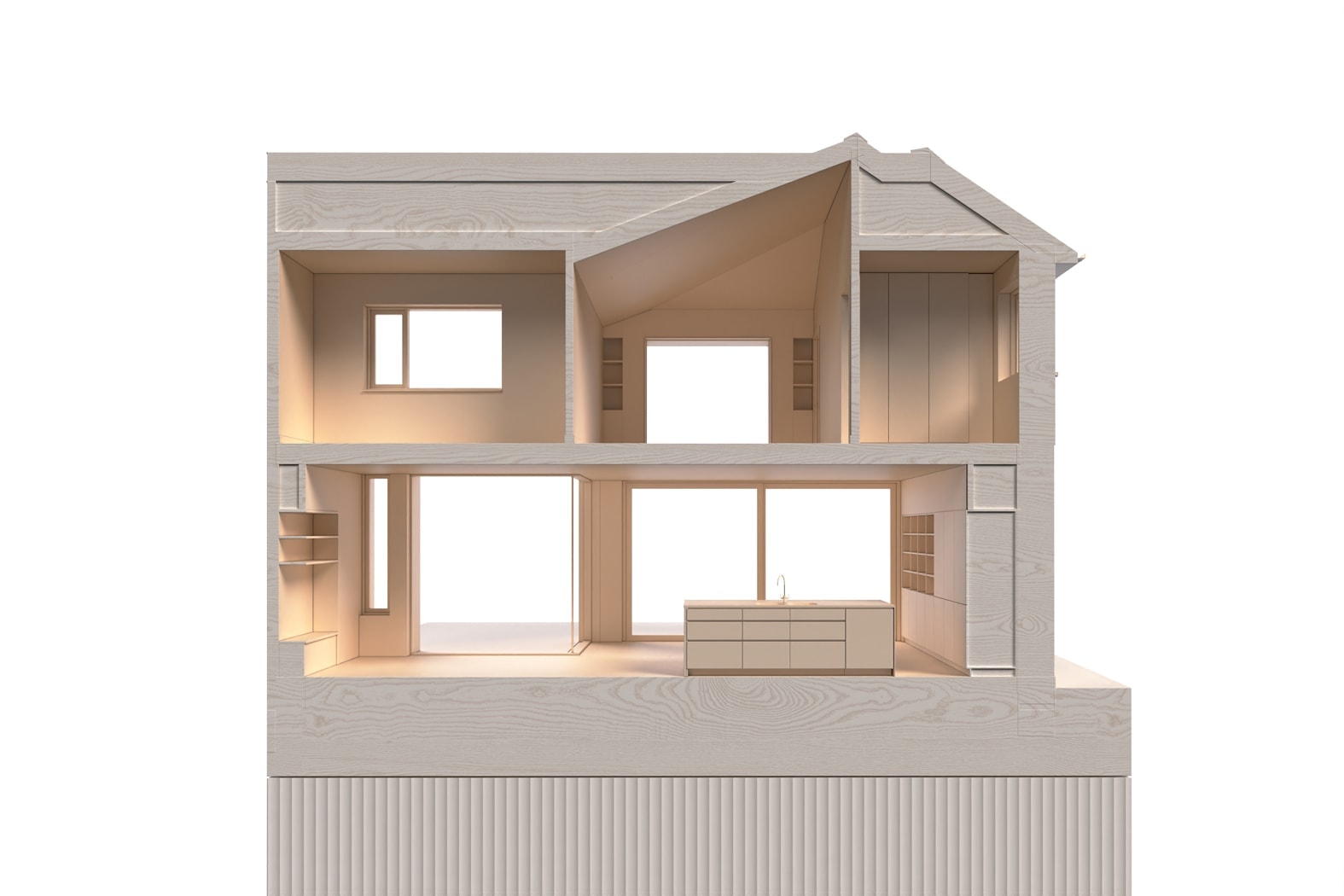 Sectional model of living spaces towards garden